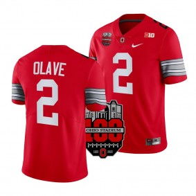 100th Anniversary Ohio State Buckeyes Chris Olave #2 Scarlet Men's Woody Football Jersey