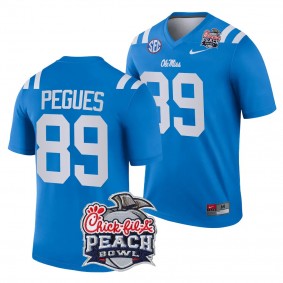 JJ Pegues 2024 Peach Bowl Ole Miss Rebels #89 Jersey Blue Men's College Football Playoff Shirt