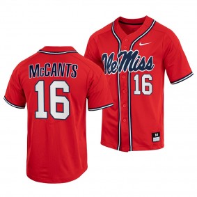 TJ McCants Ole Miss Rebels #16 Red College Baseball Full-Button Jersey